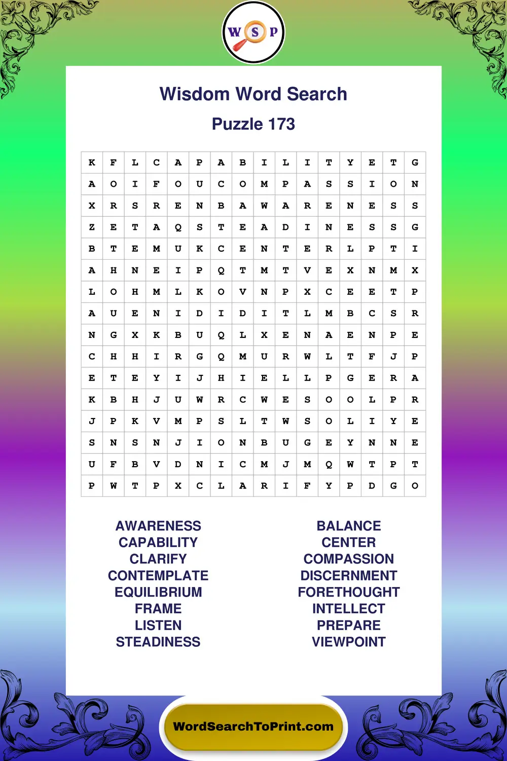 Wisdom Word Search Puzzle 173