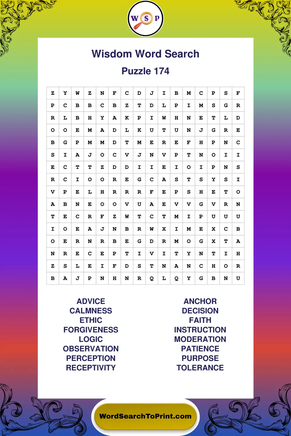 Wisdom Word Search Puzzle 174