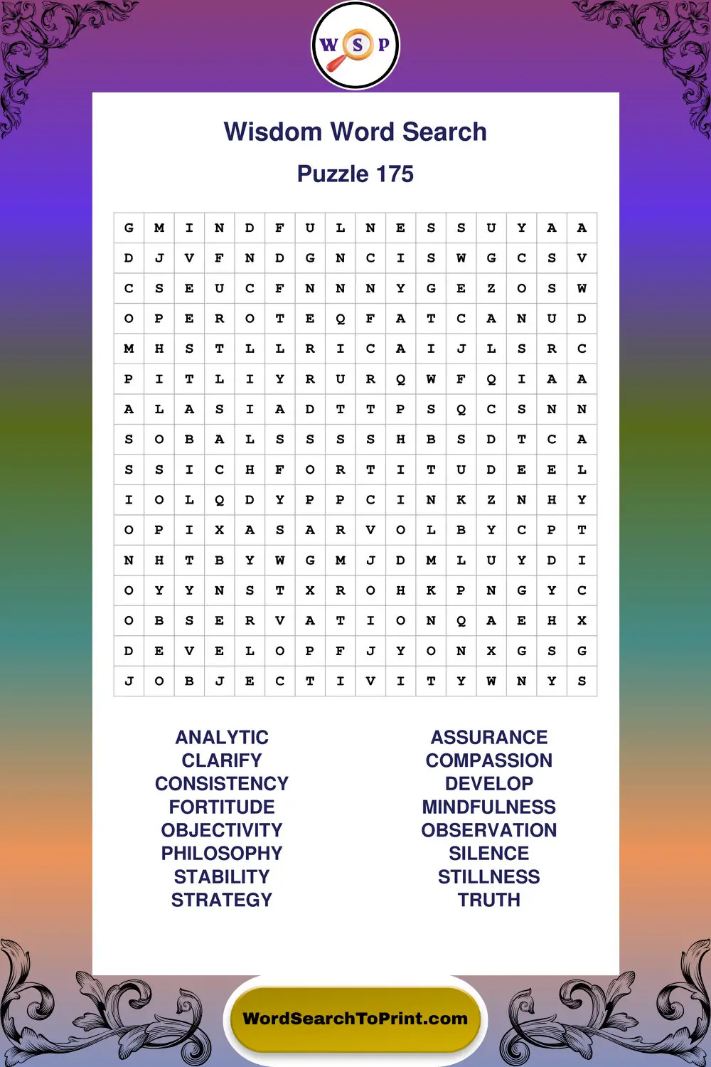 Wisdom Word Search Puzzle 175