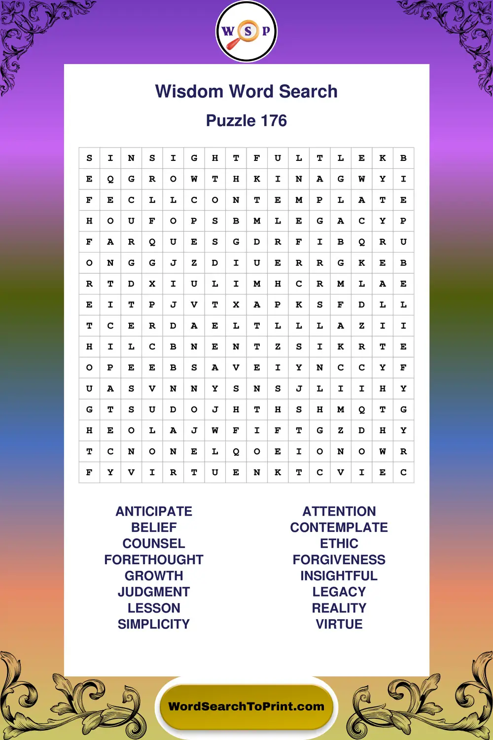 Wisdom Word Search Puzzle 176