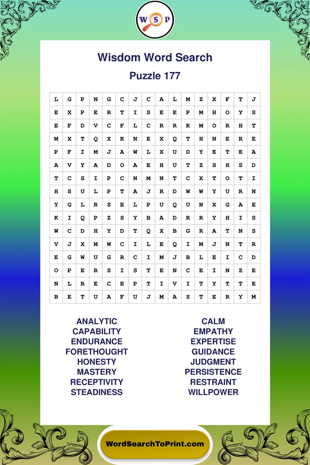 Wisdom Word Search Puzzle 177