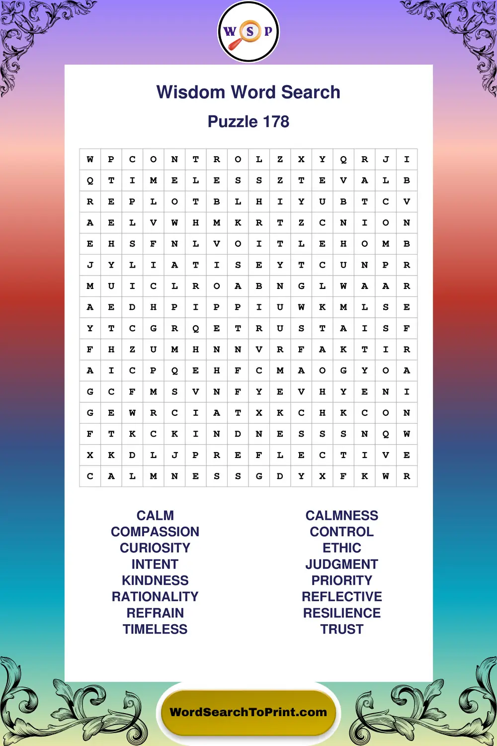 Wisdom Word Search Puzzle 178