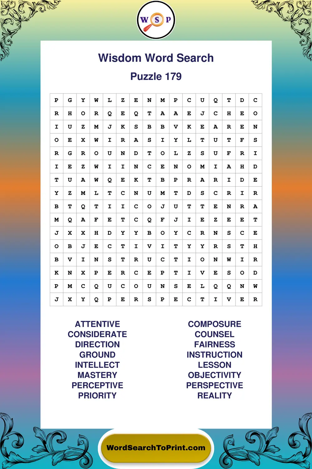 Wisdom Word Search Puzzle 179