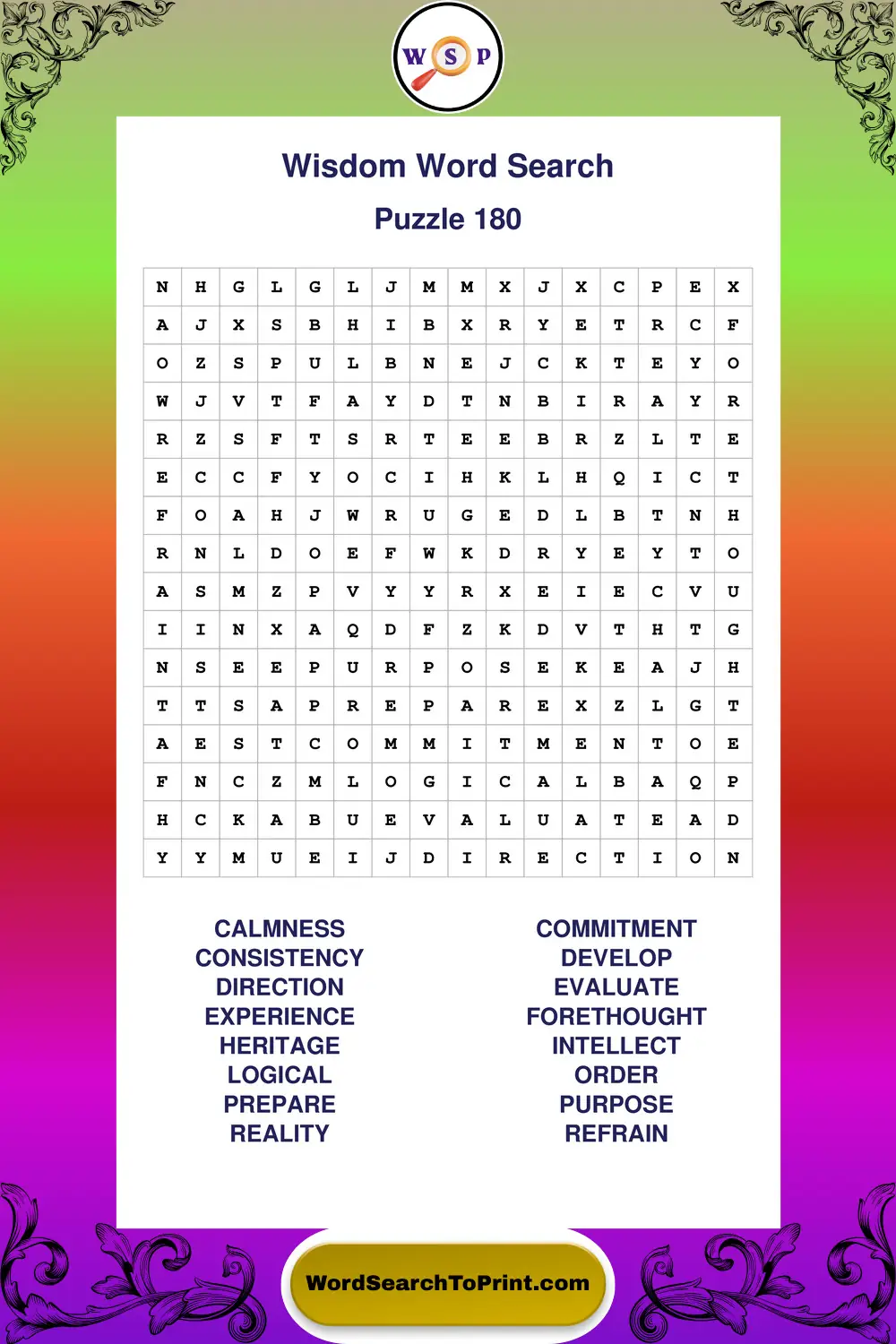 Wisdom Word Search Puzzle 180