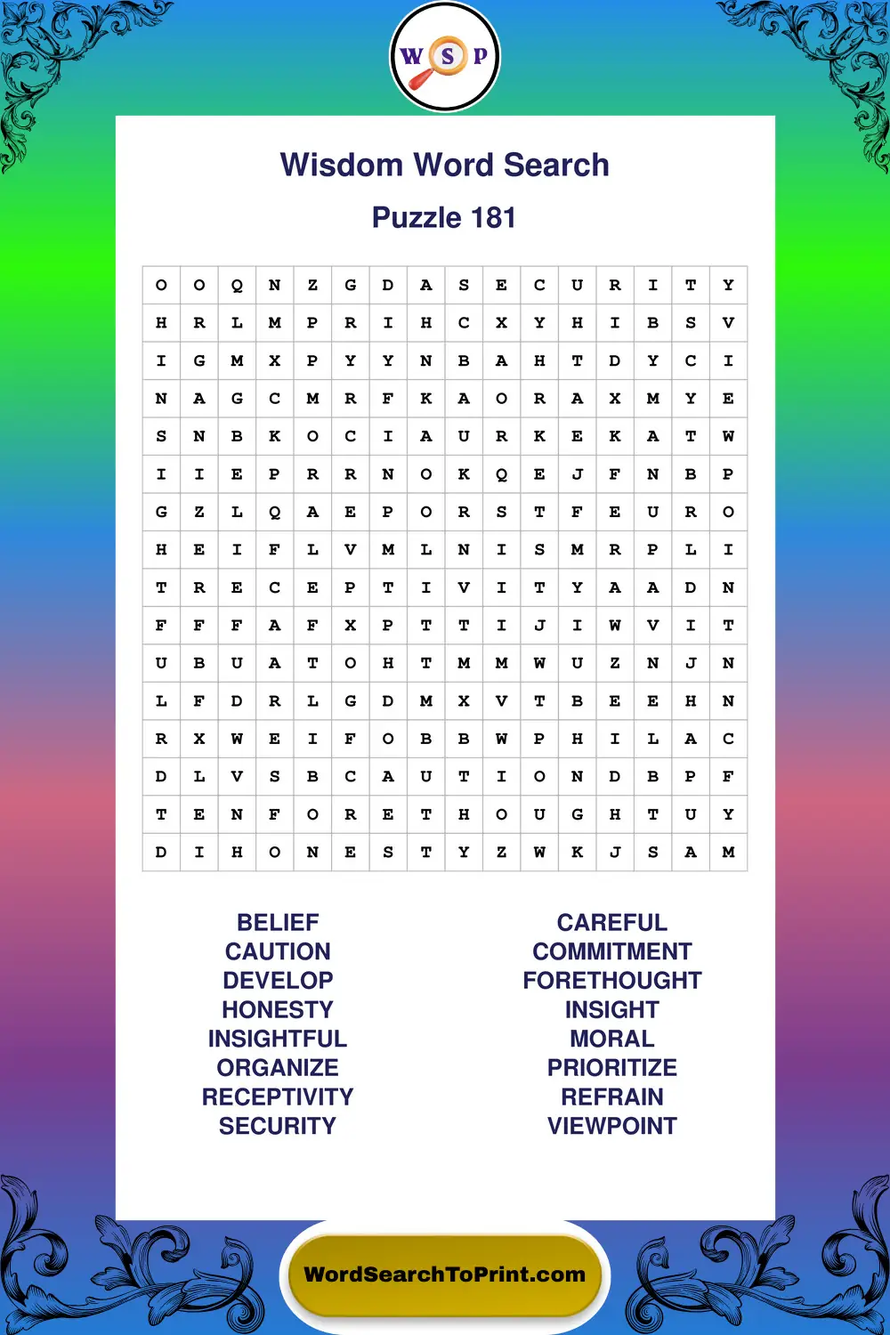 Wisdom Word Search Puzzle 181