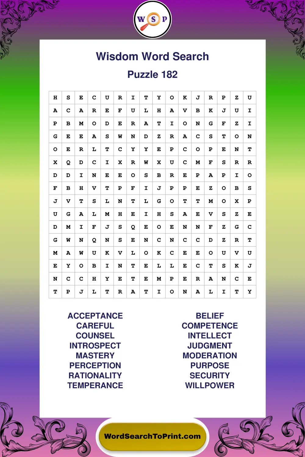 Wisdom Word Search Puzzle 182