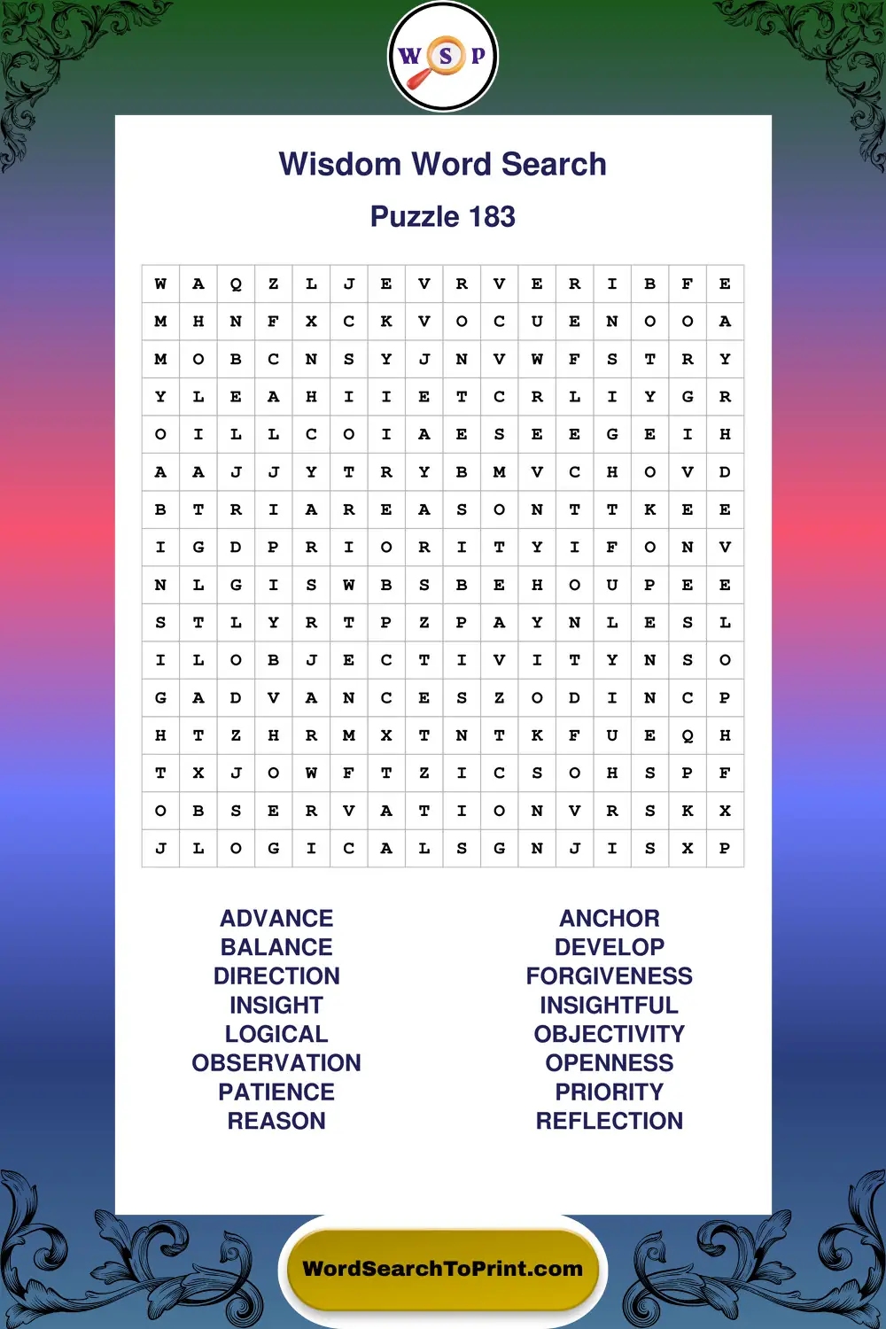 Wisdom Word Search Puzzle 183