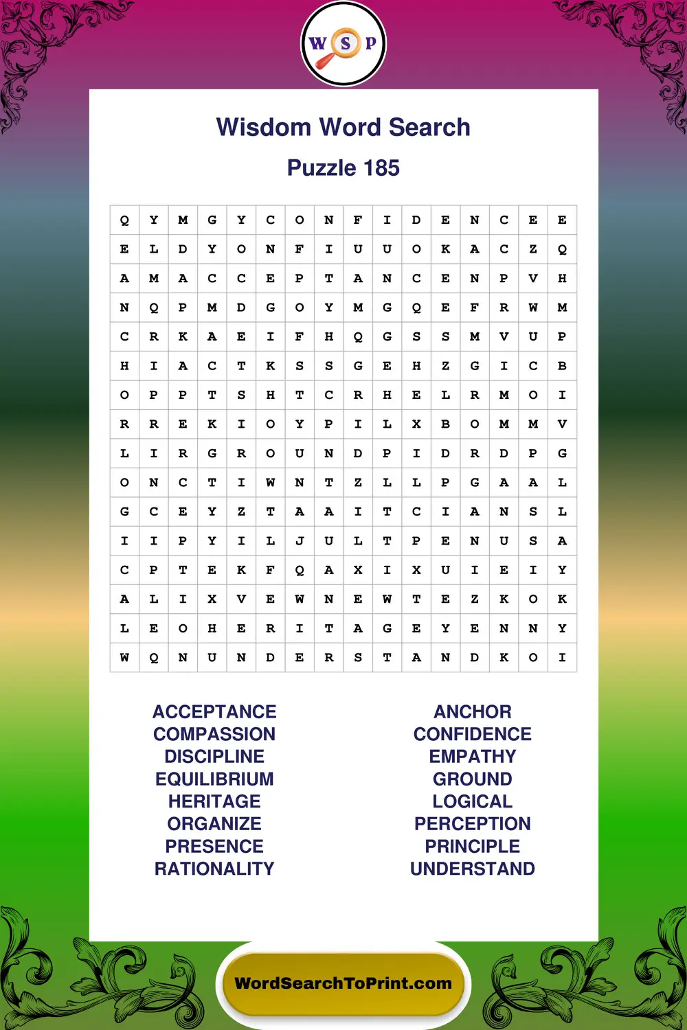 Wisdom Word Search Puzzle 185