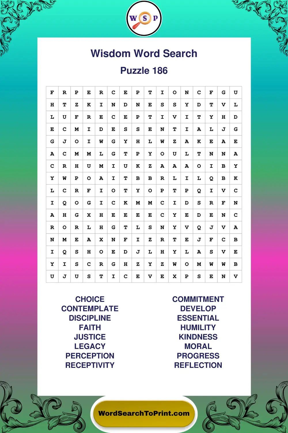 Wisdom Word Search Puzzle 186