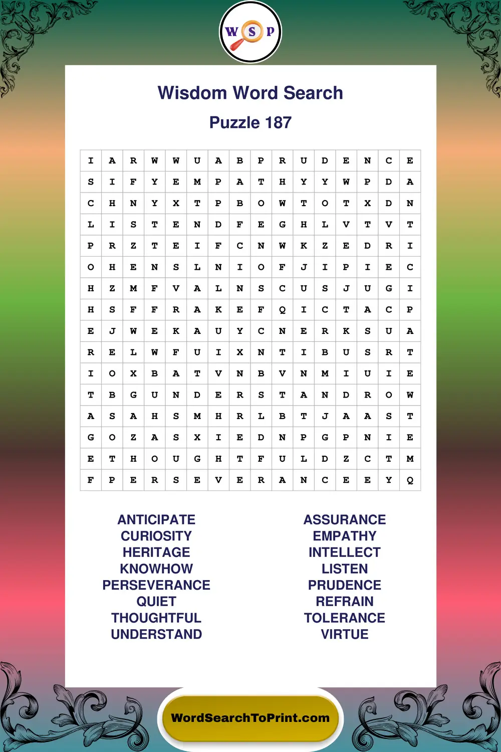 Wisdom Word Search Puzzle 187
