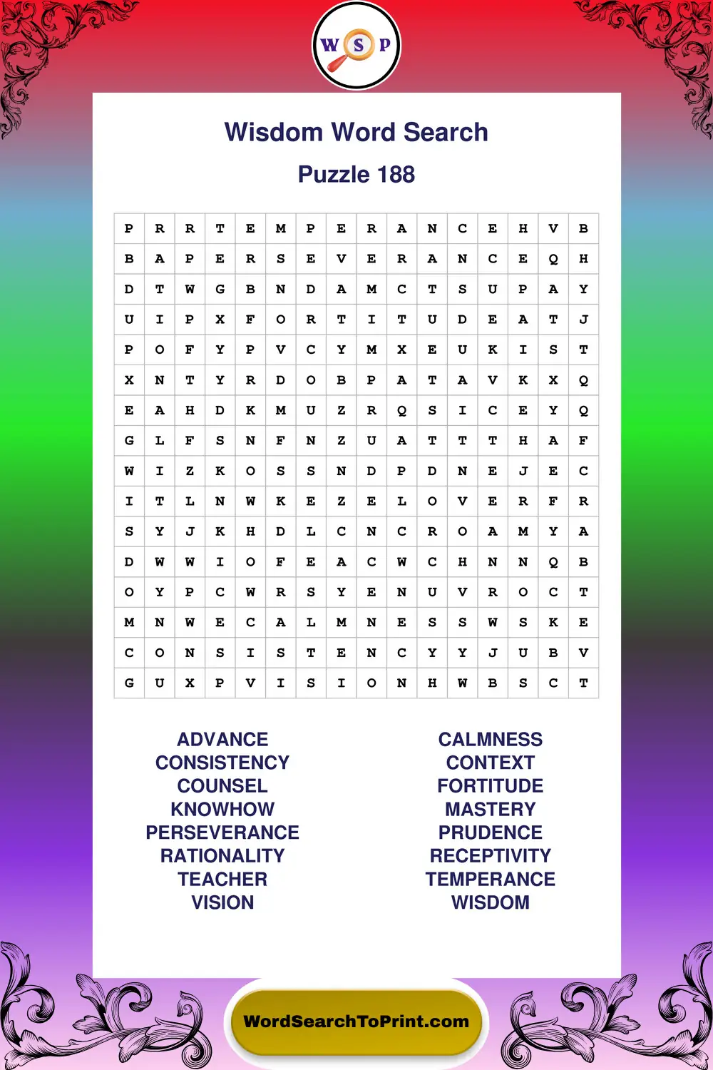Wisdom Word Search Puzzle 188