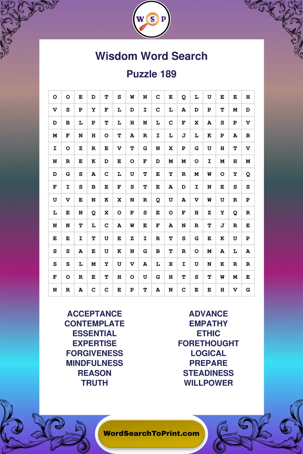 Wisdom Word Search Puzzle 189