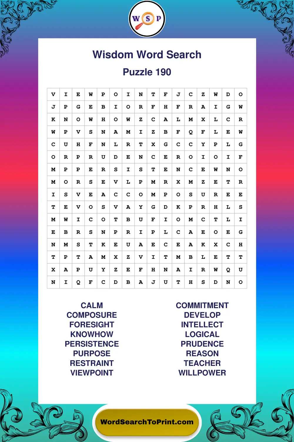 Wisdom Word Search Puzzle 190