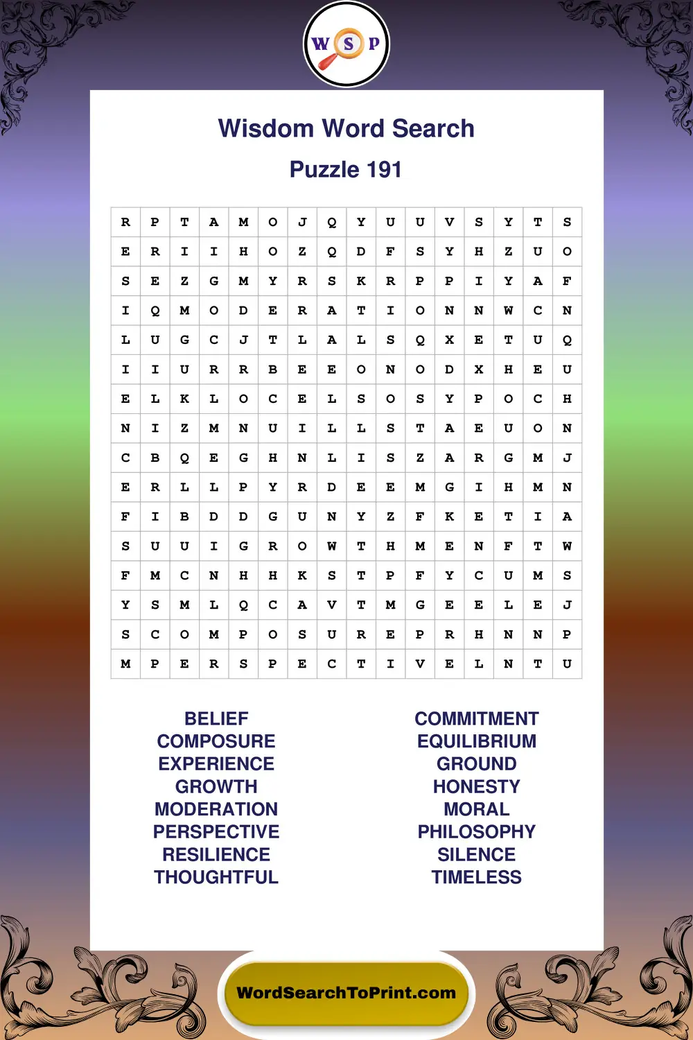 Wisdom Word Search Puzzle 191