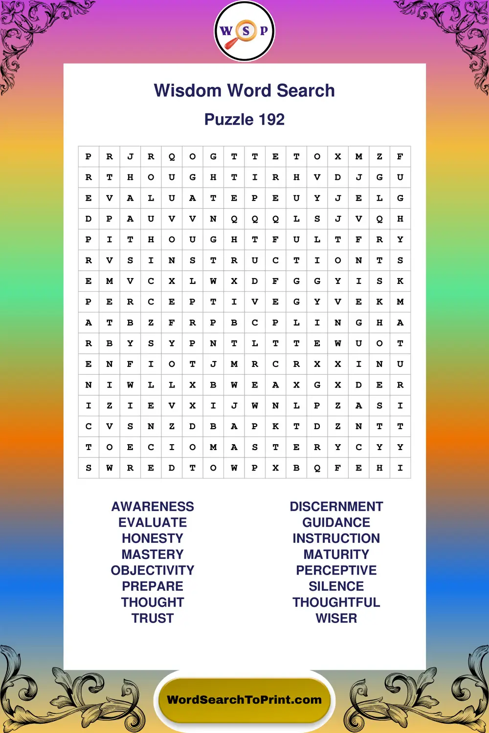 Wisdom Word Search Puzzle 192