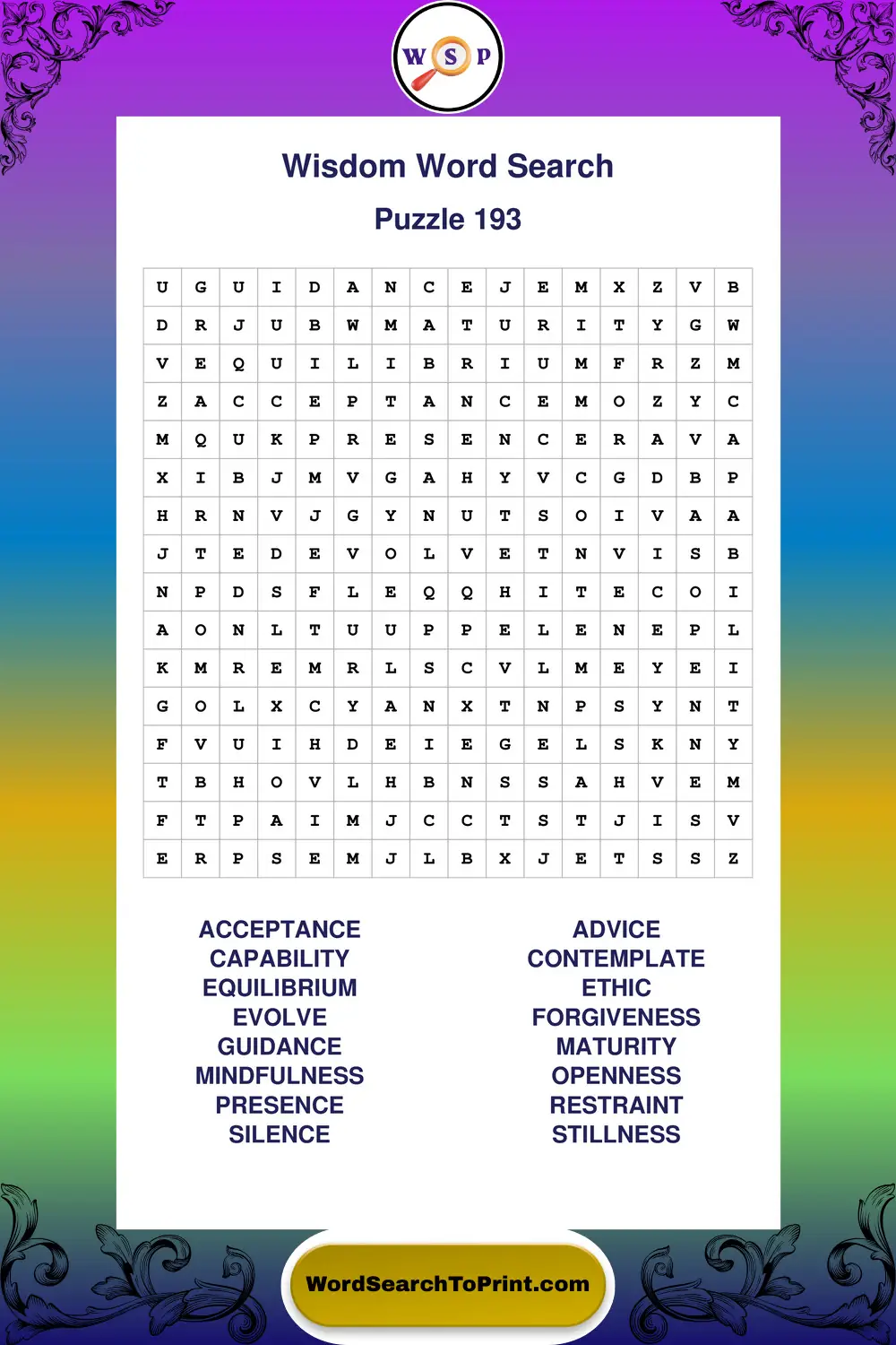 Wisdom Word Search Puzzle 193