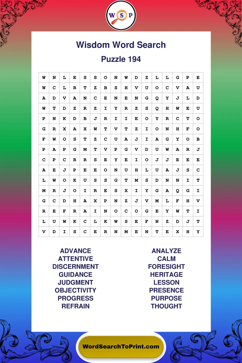 Wisdom Word Search Puzzle 194