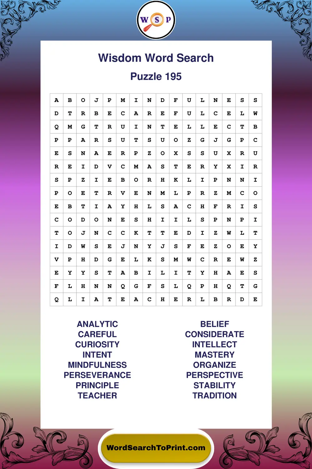 Wisdom Word Search Puzzle 195