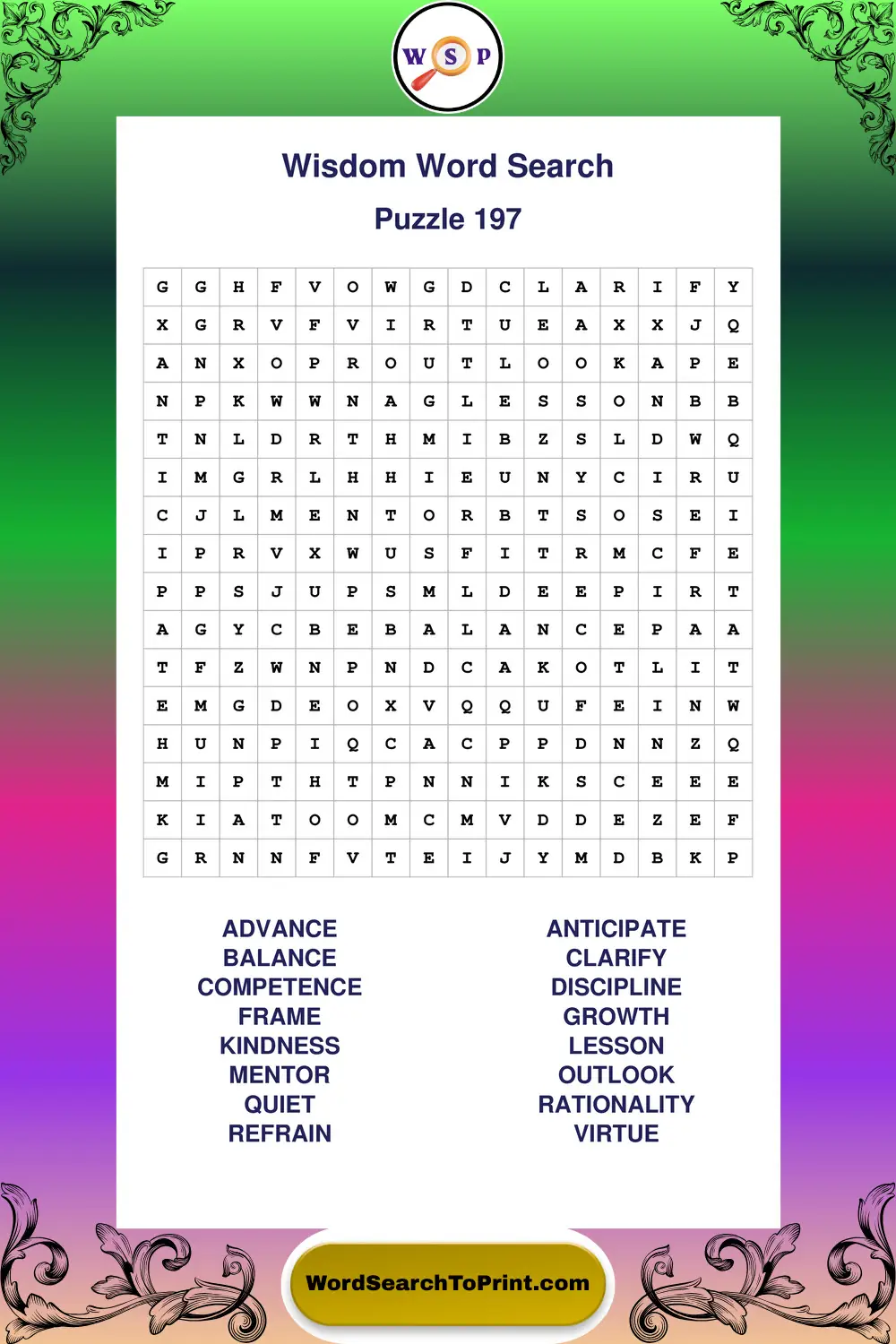 Wisdom Word Search Puzzle 197