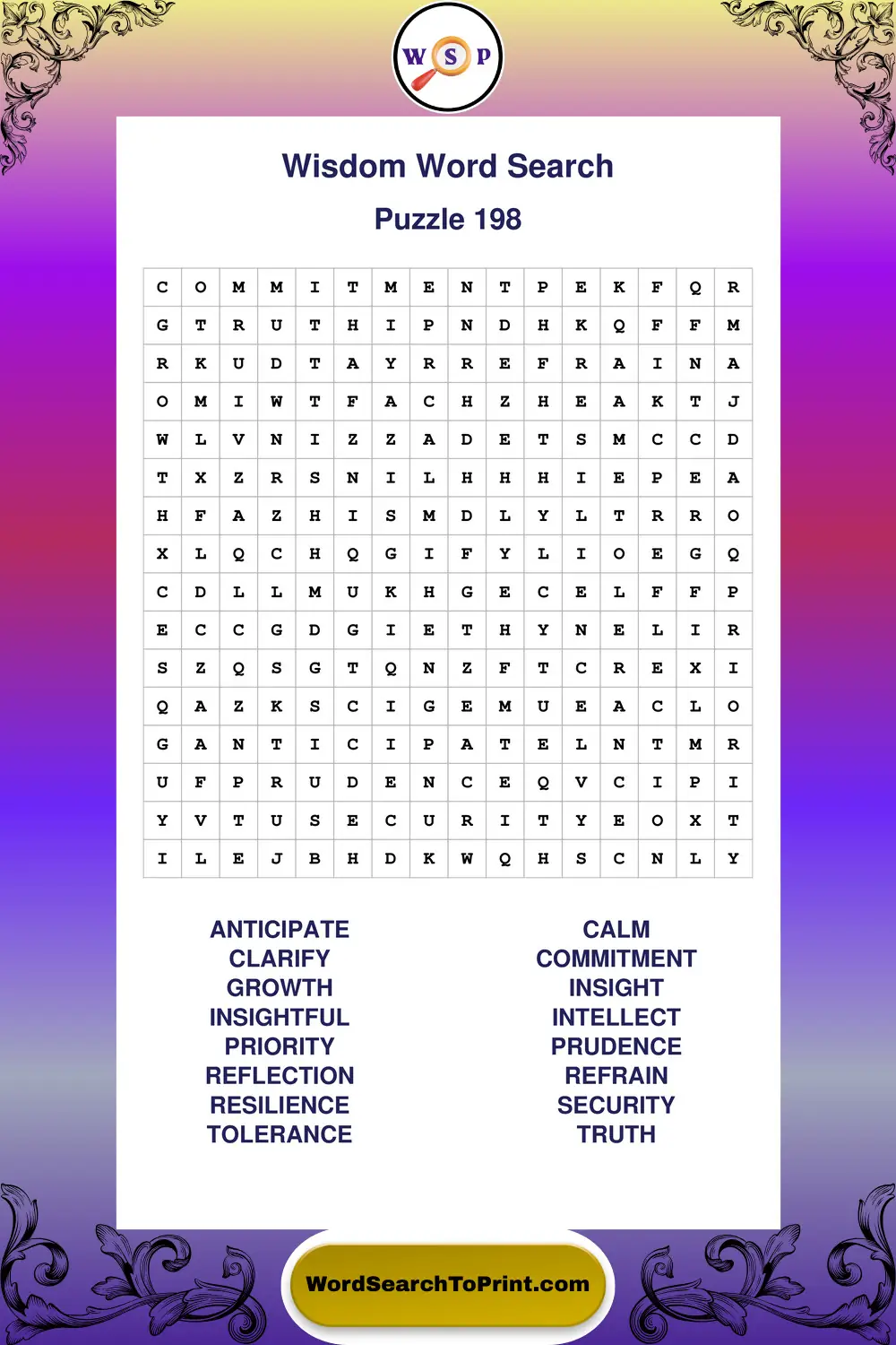 Wisdom Word Search Puzzle 198
