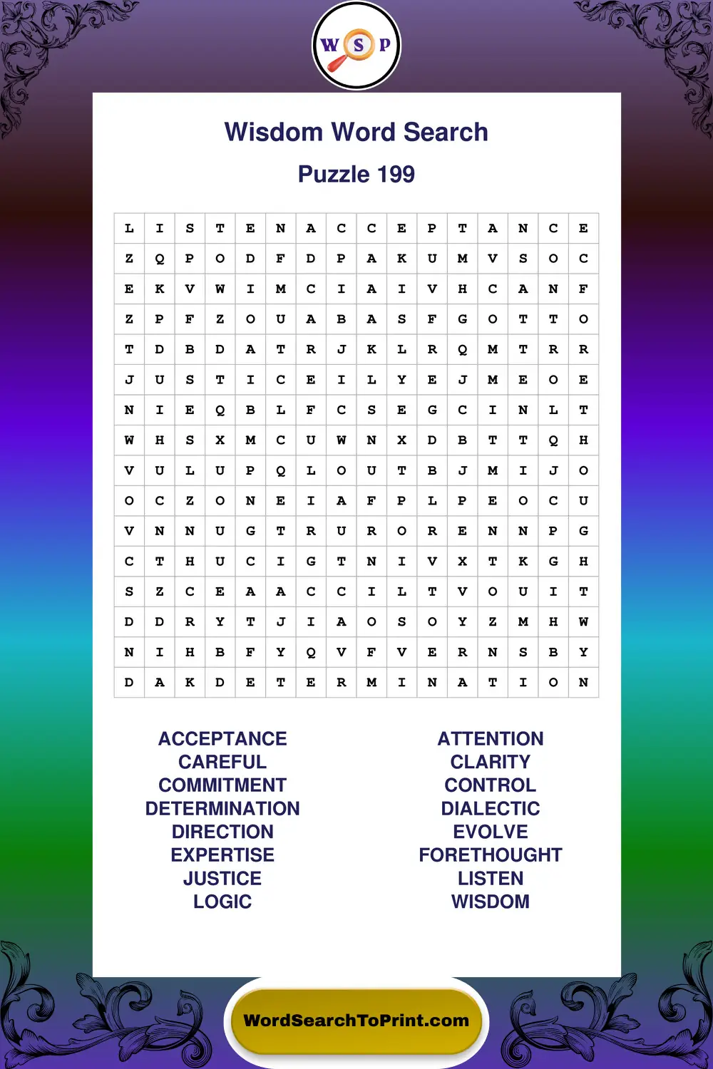 Wisdom Word Search Puzzle 199