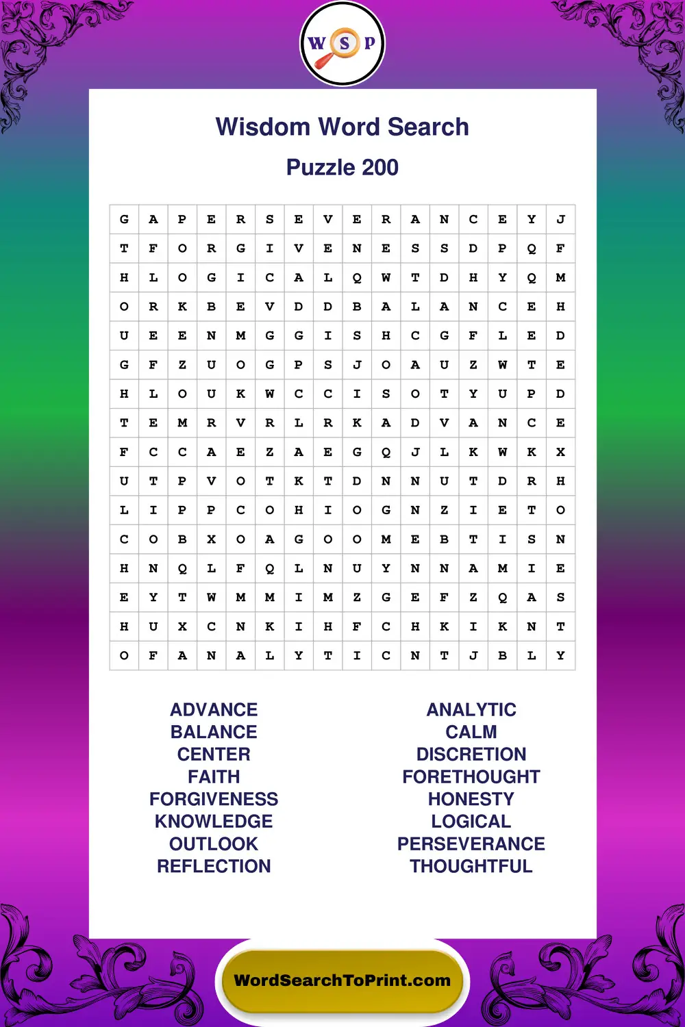 Wisdom Word Search Puzzle 200
