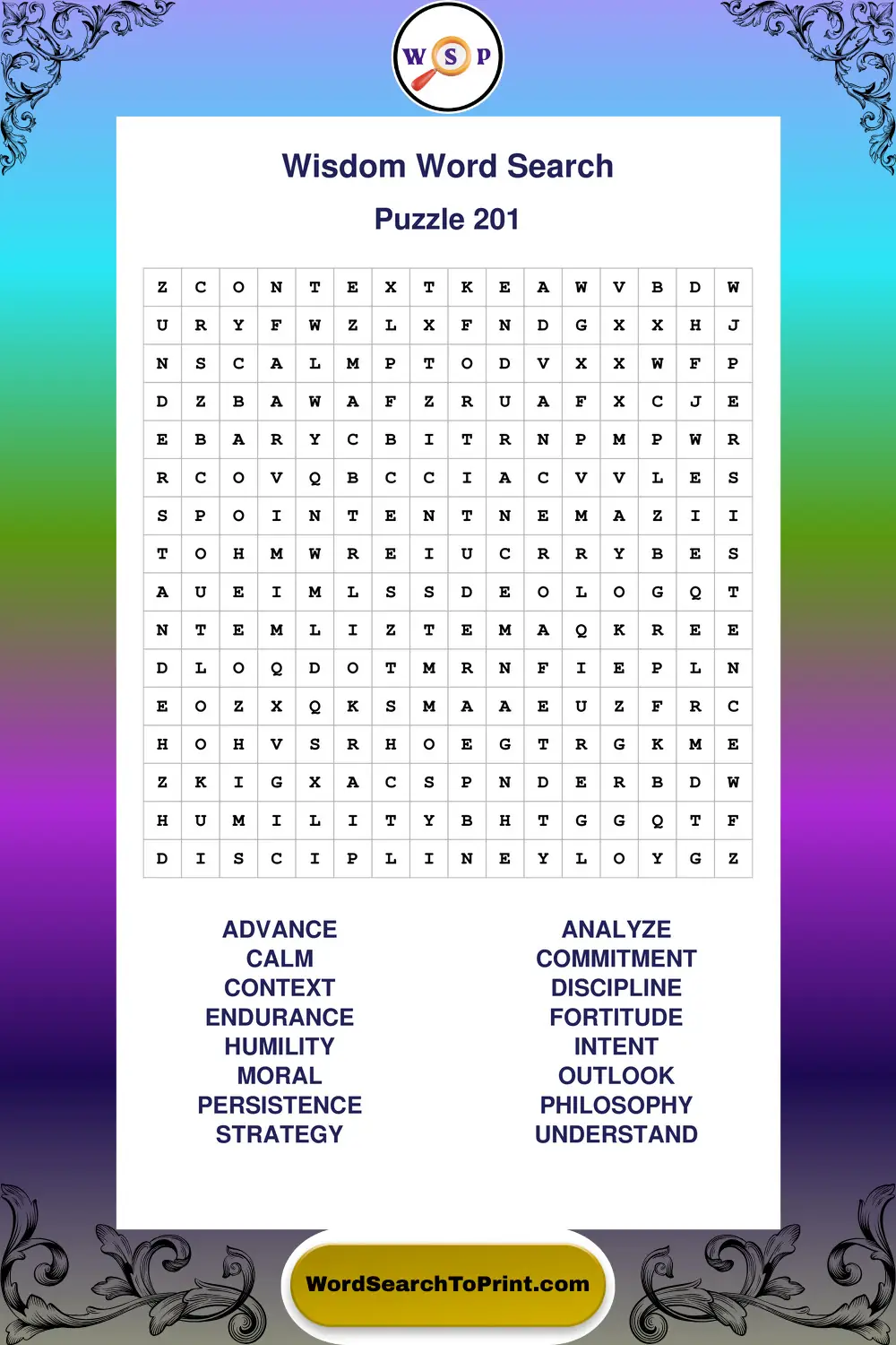 Wisdom Word Search Puzzle 201