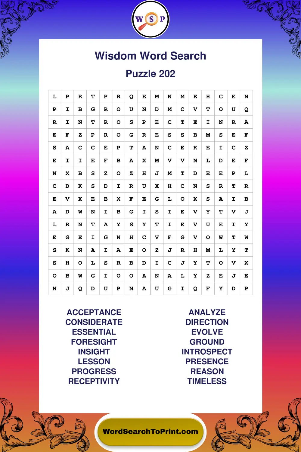 Wisdom Word Search Puzzle 202