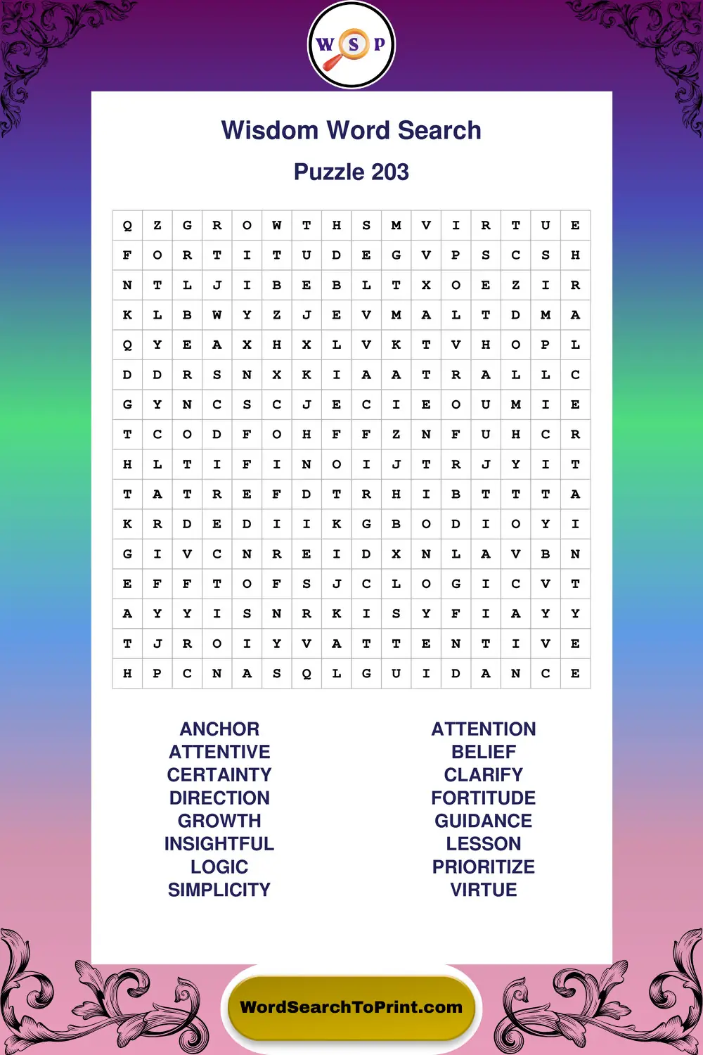 Wisdom Word Search Puzzle 203