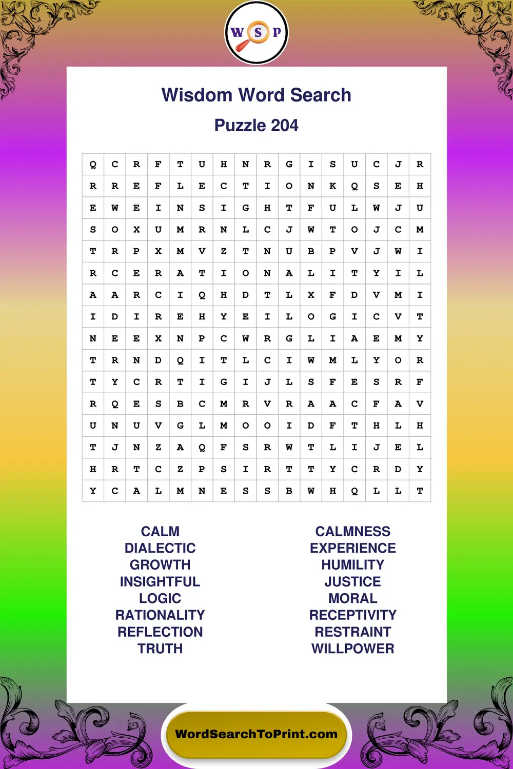 Wisdom Word Search Puzzle 204