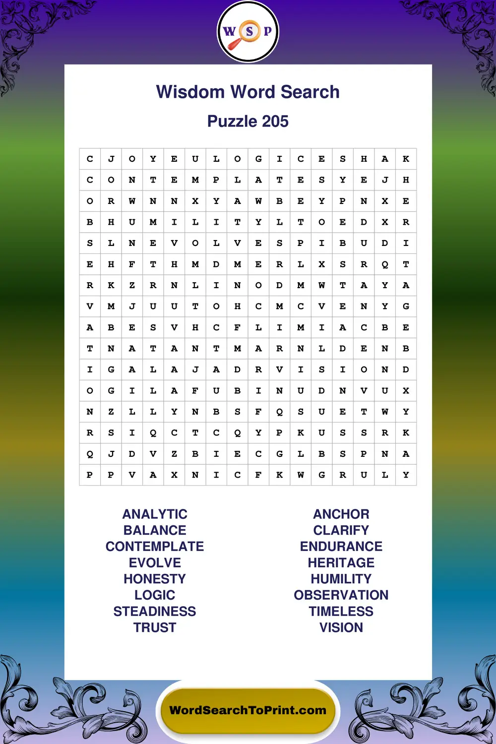 Wisdom Word Search Puzzle 205