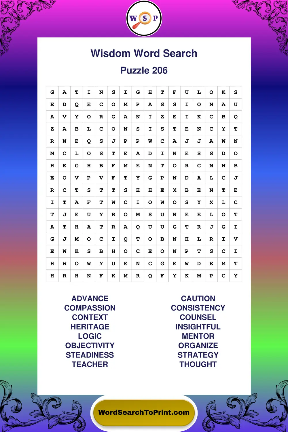 Wisdom Word Search Puzzle 206