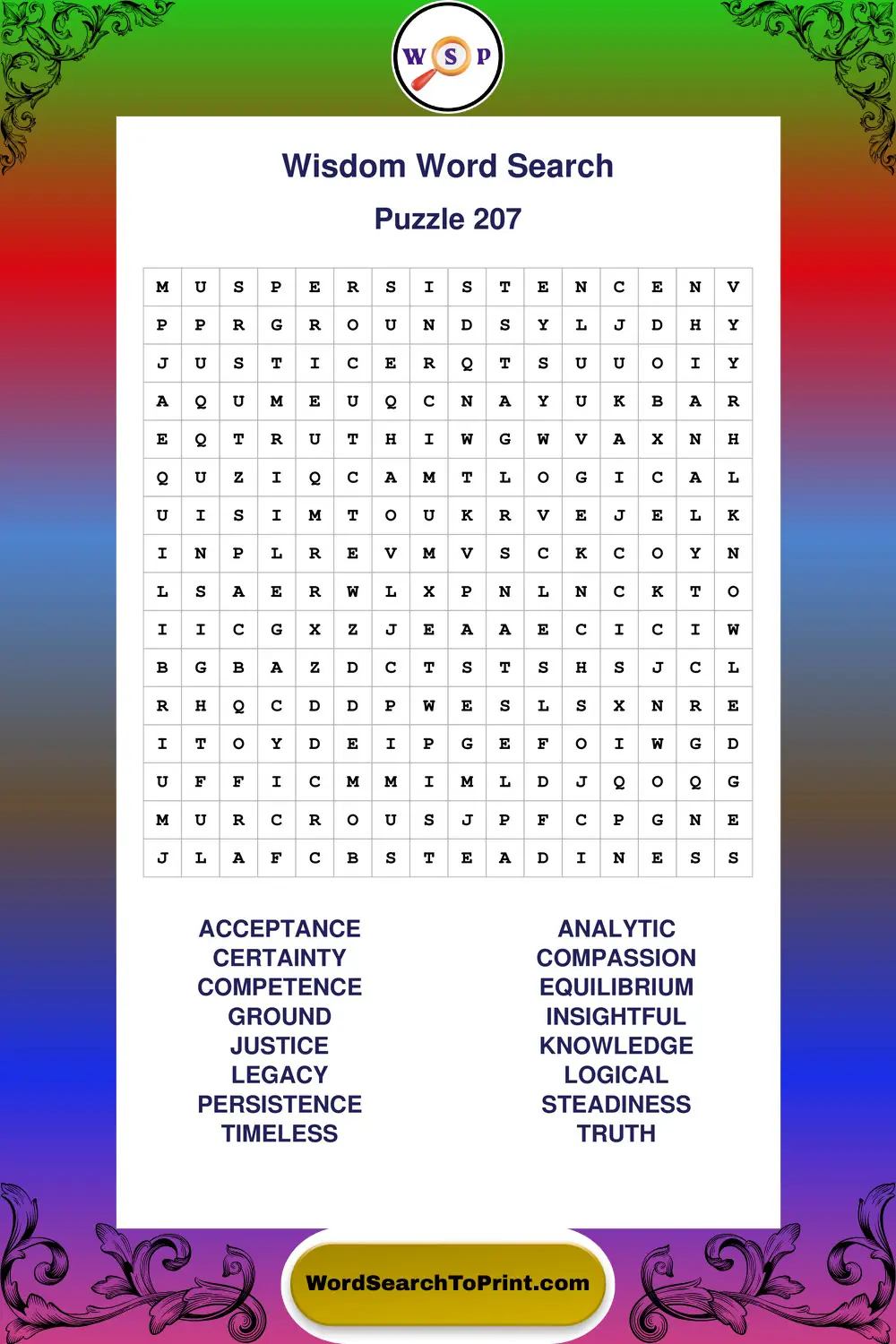 Wisdom Word Search Puzzle 207