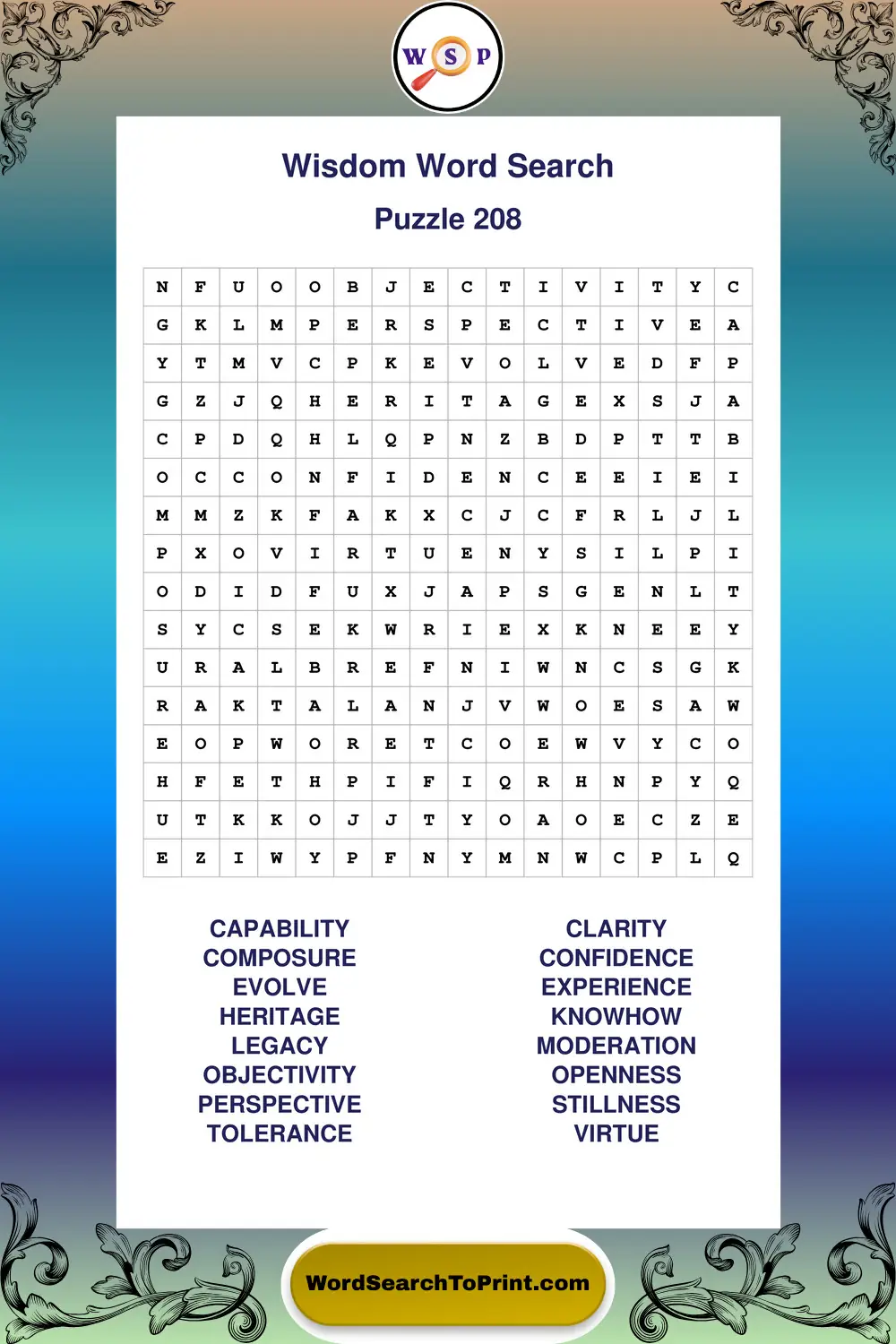Wisdom Word Search Puzzle 208