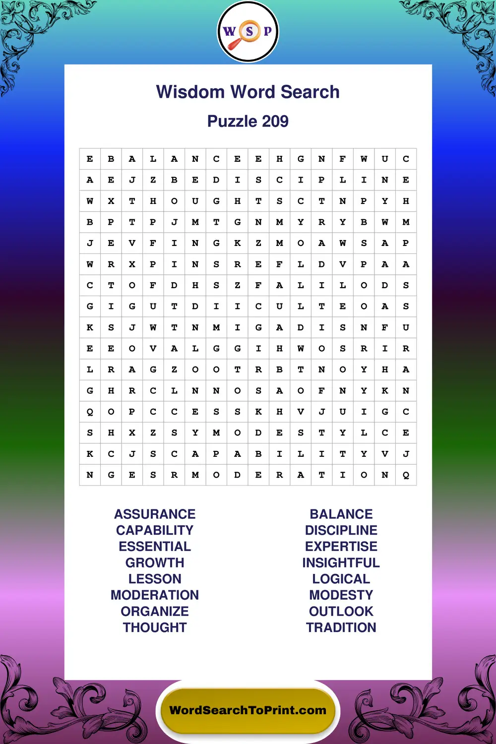 Wisdom Word Search Puzzle 209