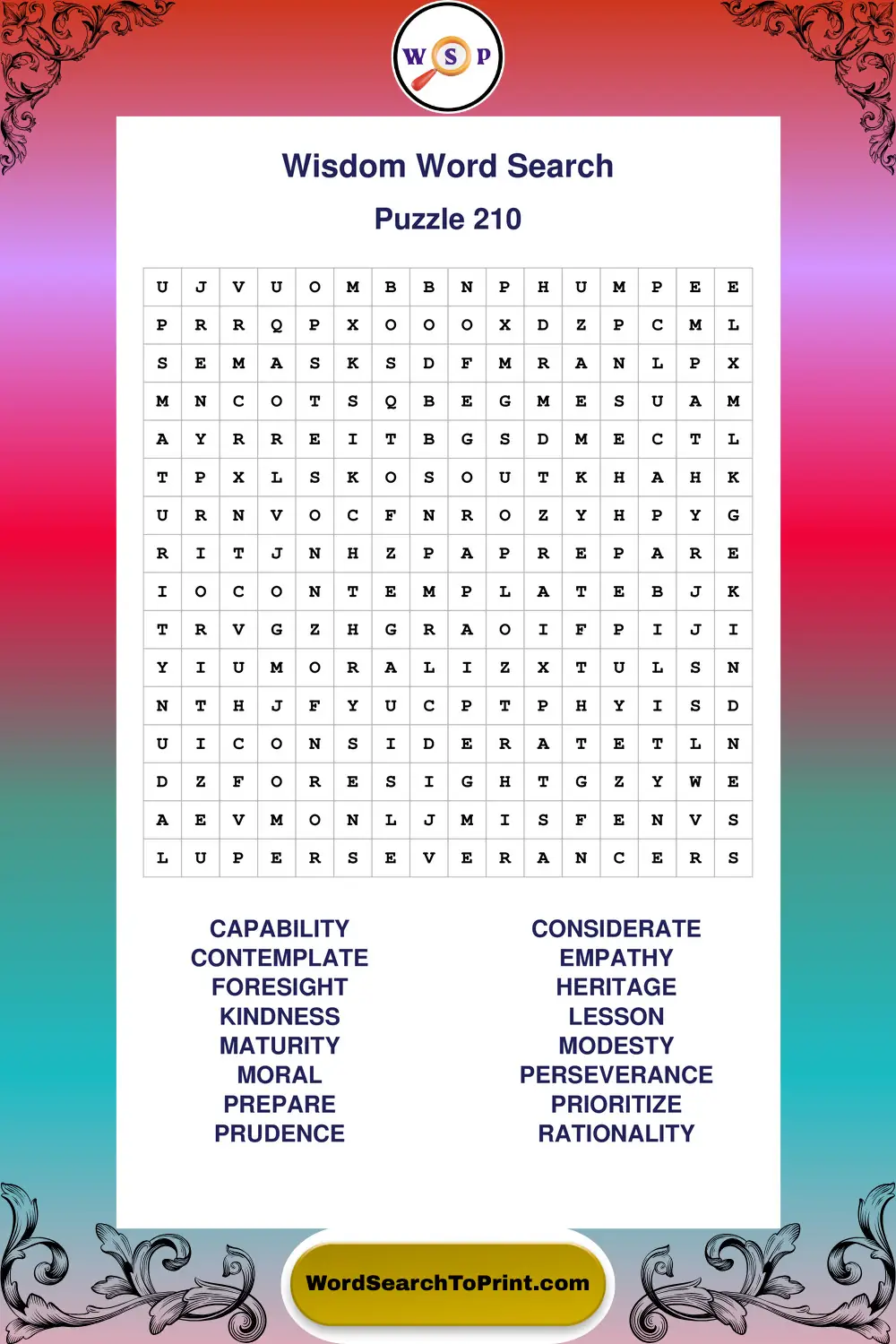 Wisdom Word Search Puzzle 210