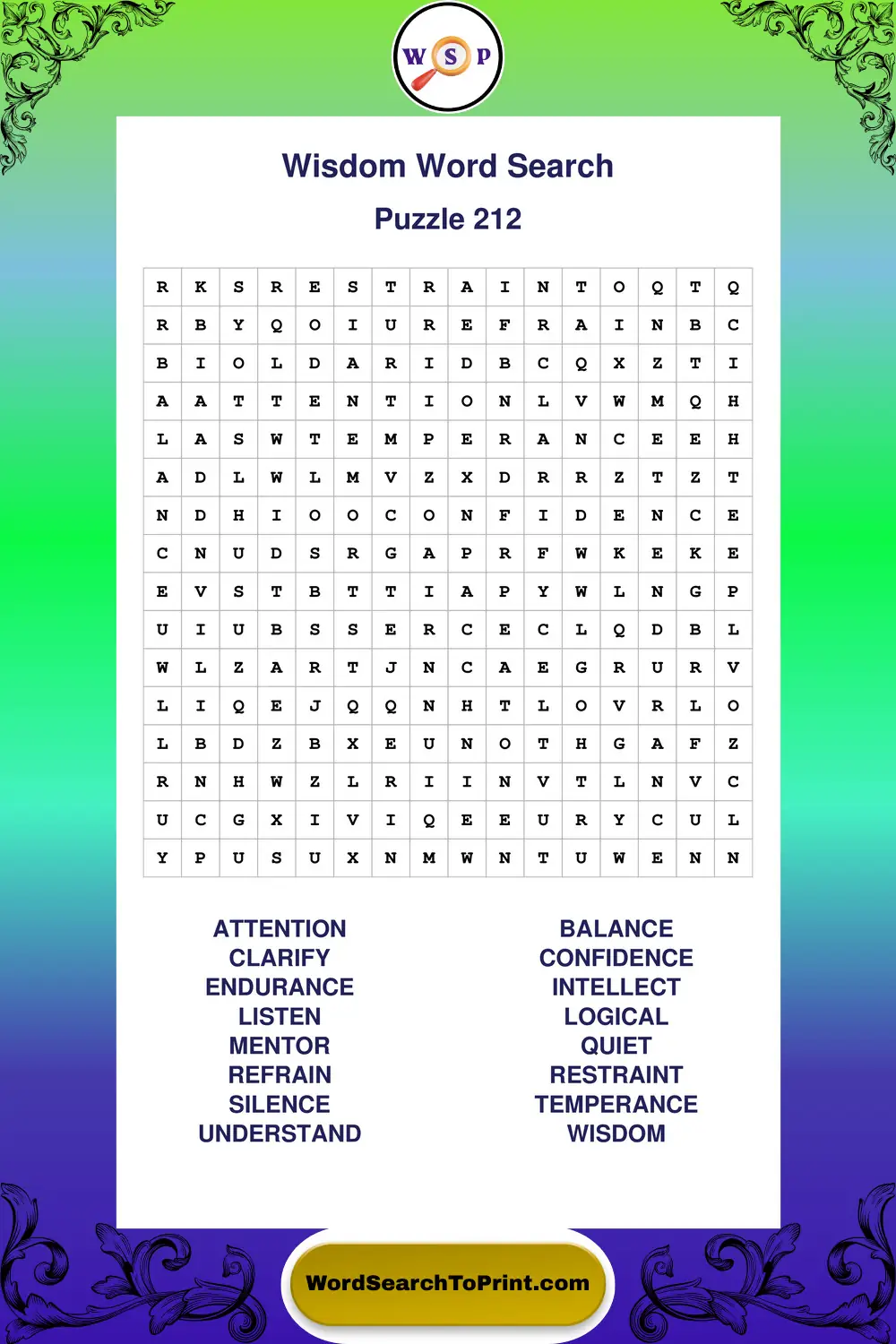 Wisdom Word Search Puzzle 212