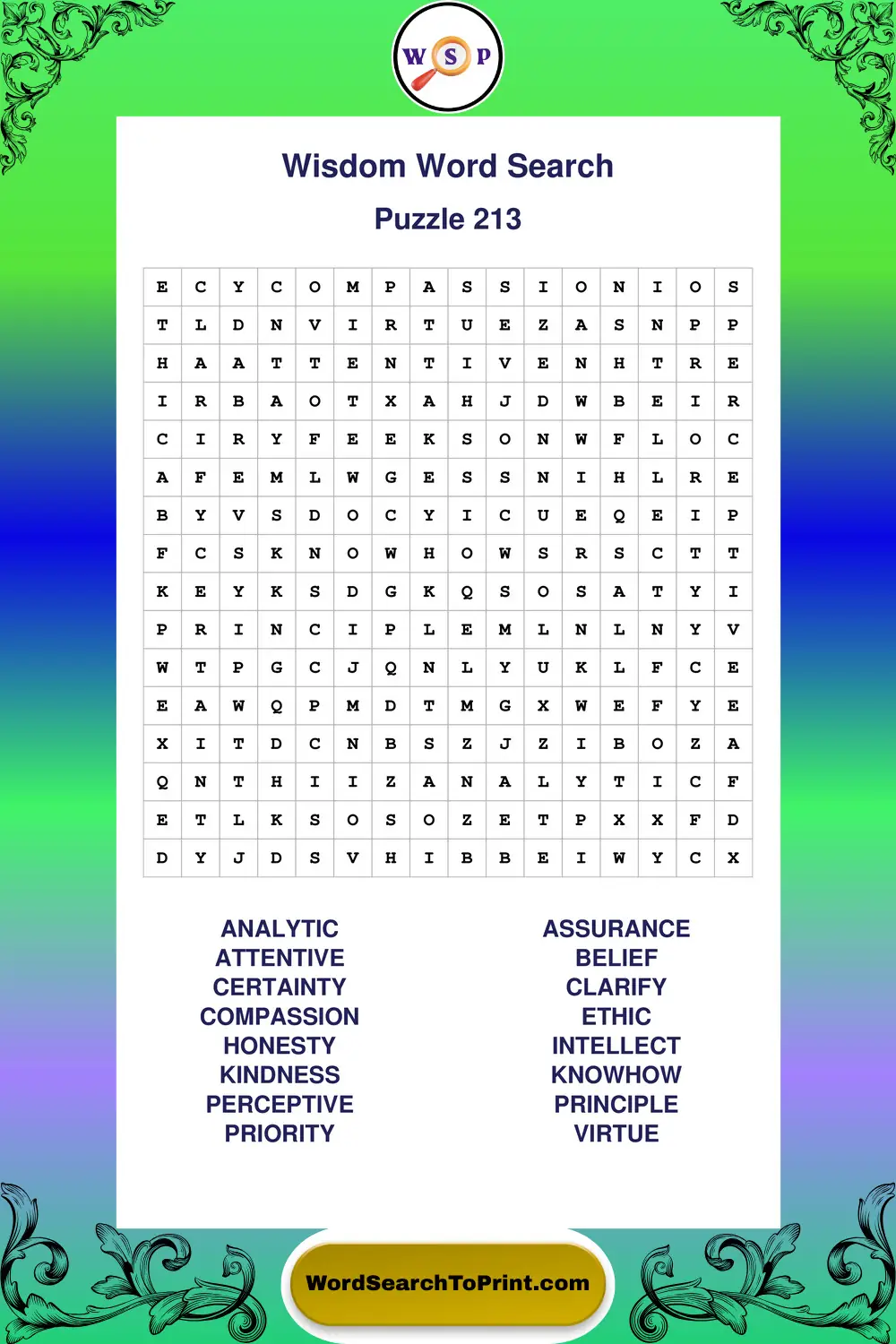 Wisdom Word Search Puzzle 213