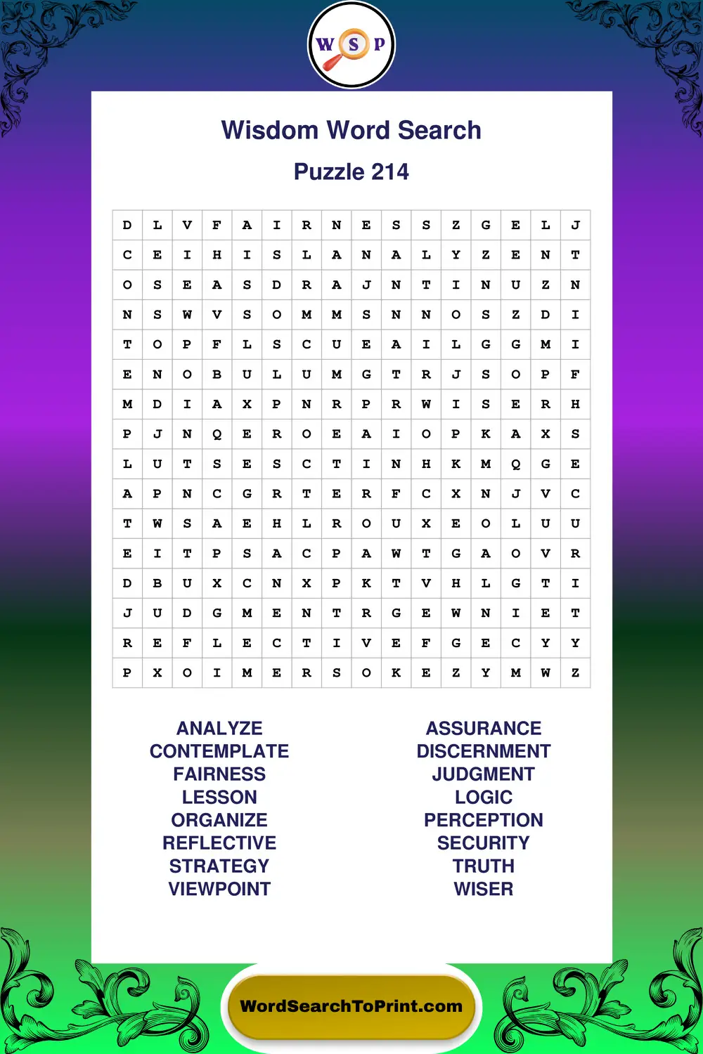 Wisdom Word Search Puzzle 214