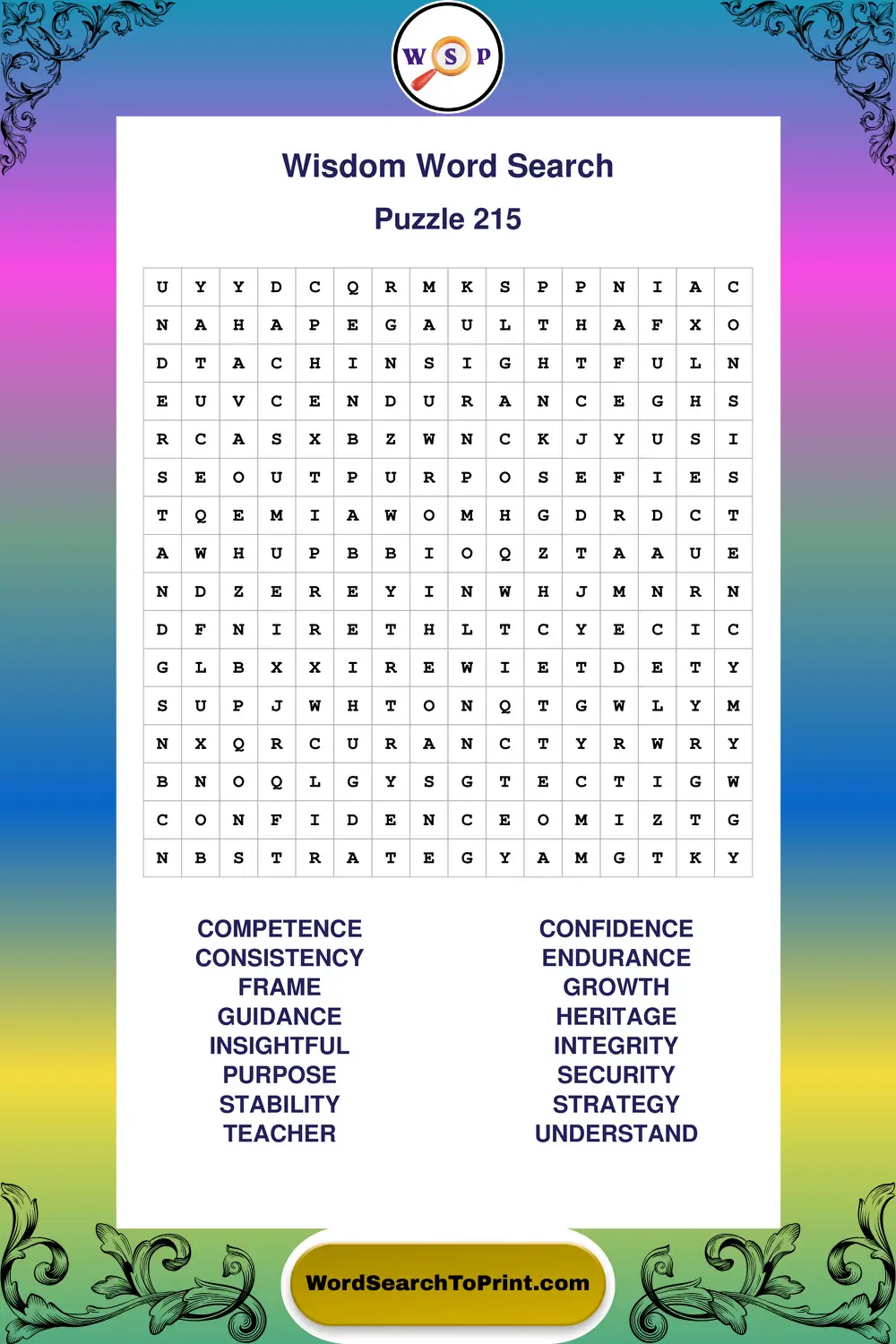 Wisdom Word Search Puzzle 215
