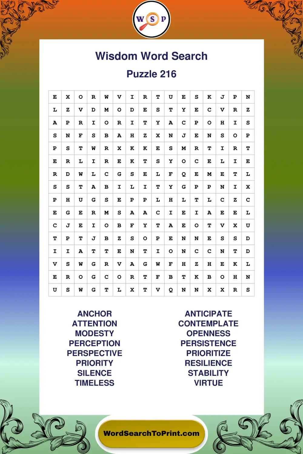 Wisdom Word Search Puzzle 216