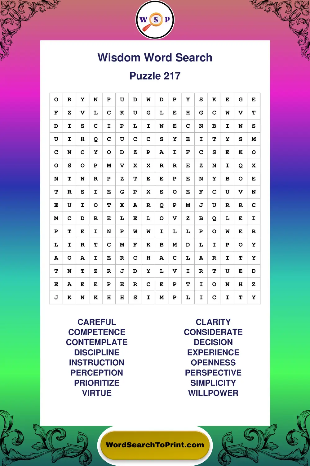 Wisdom Word Search Puzzle 217