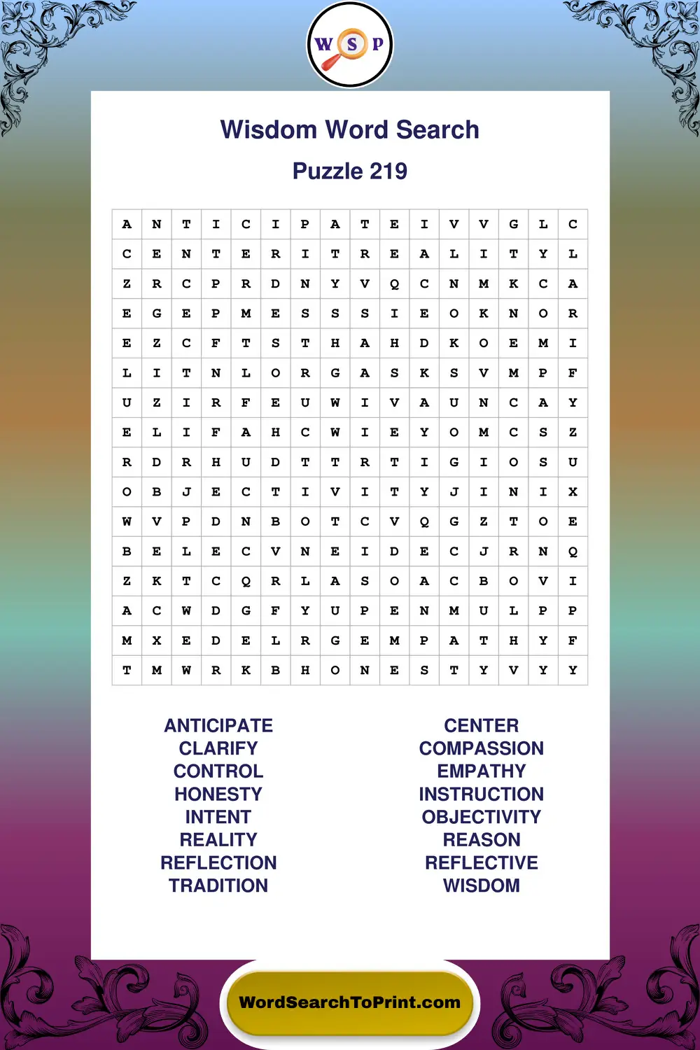 Wisdom Word Search Puzzle 219