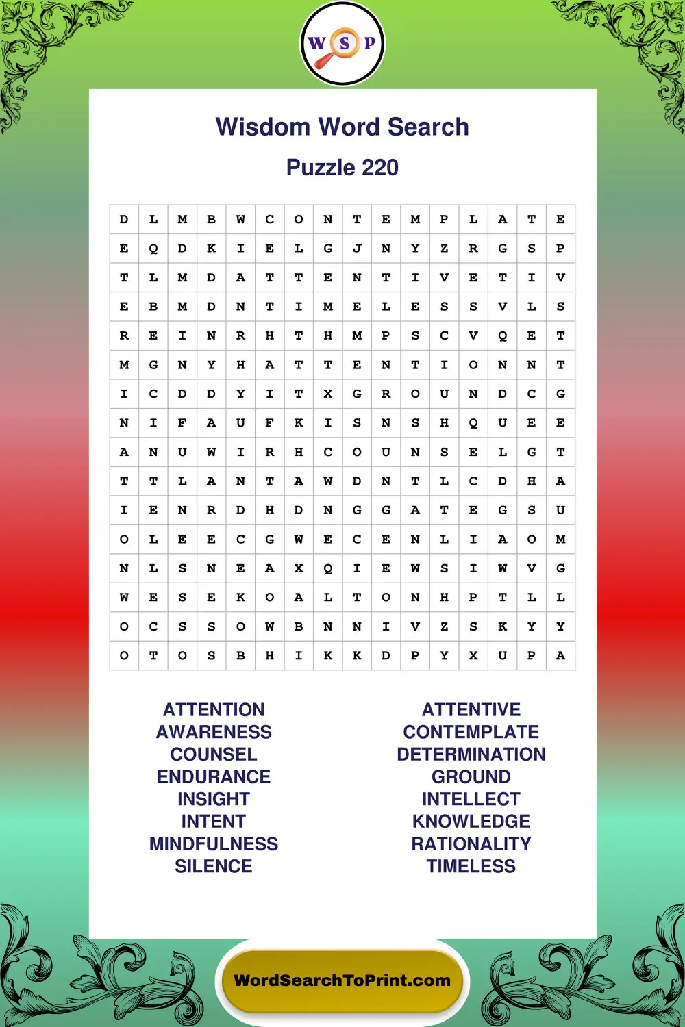 Wisdom Word Search Puzzle 220