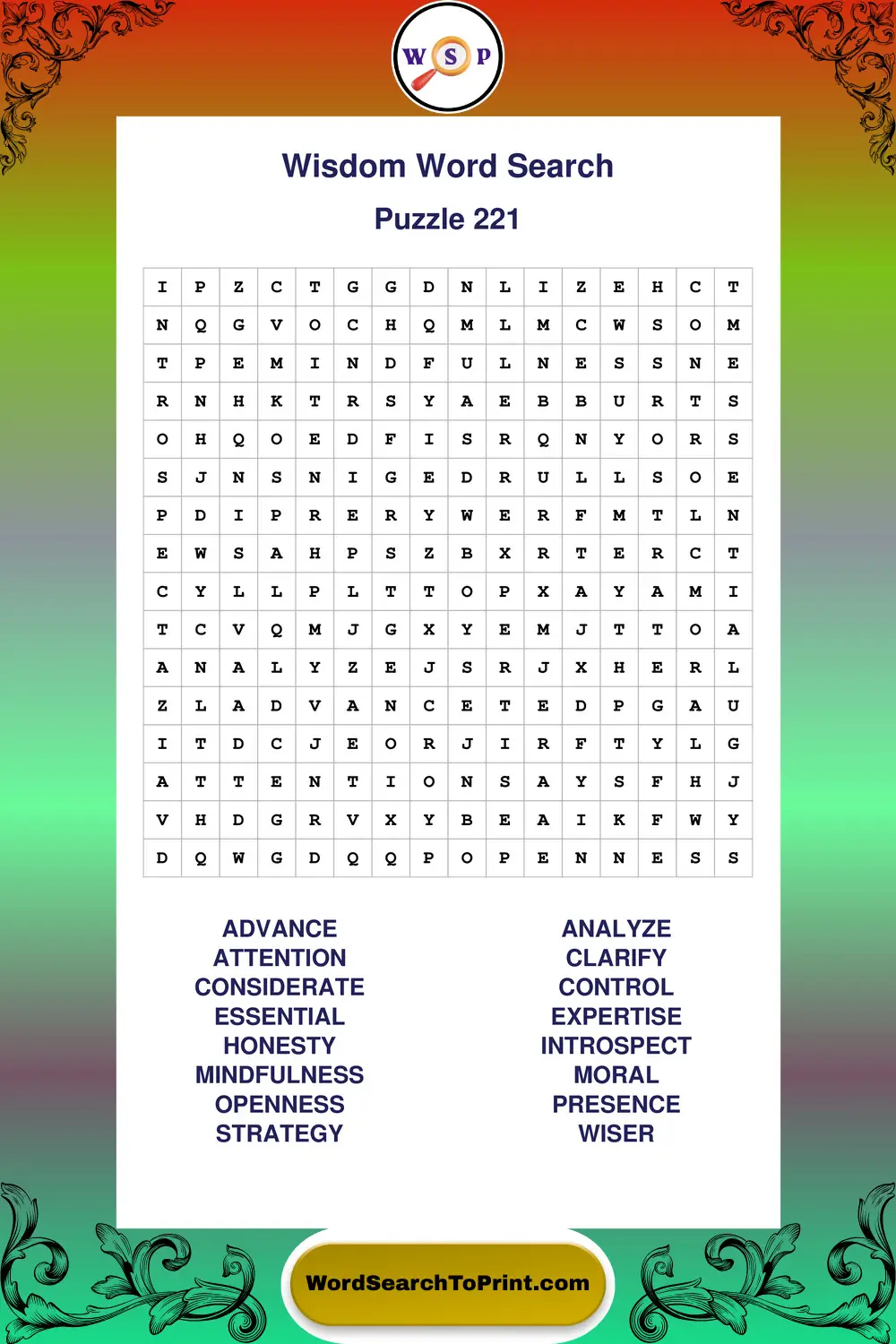Wisdom Word Search Puzzle 221