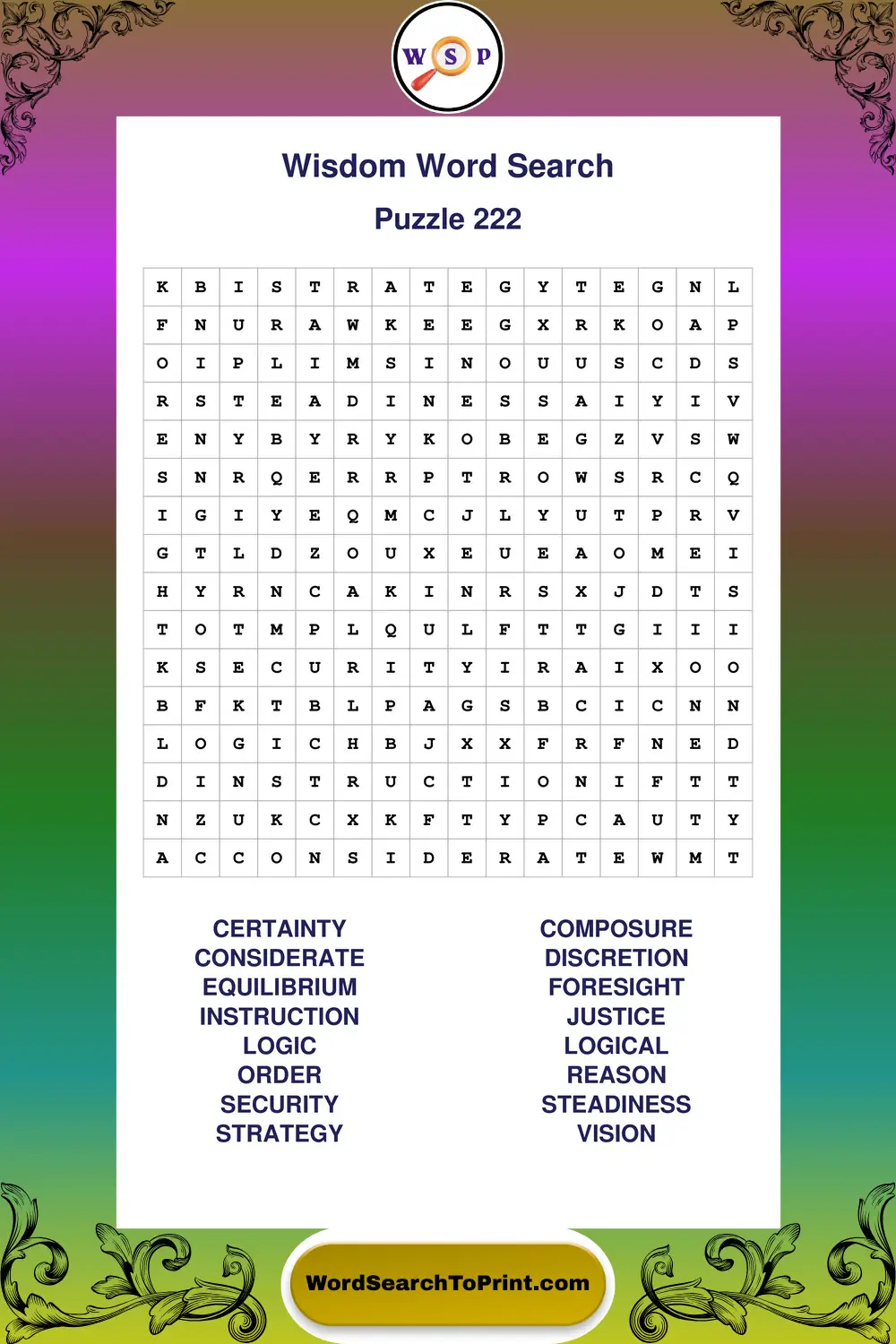 Wisdom Word Search Puzzle 222