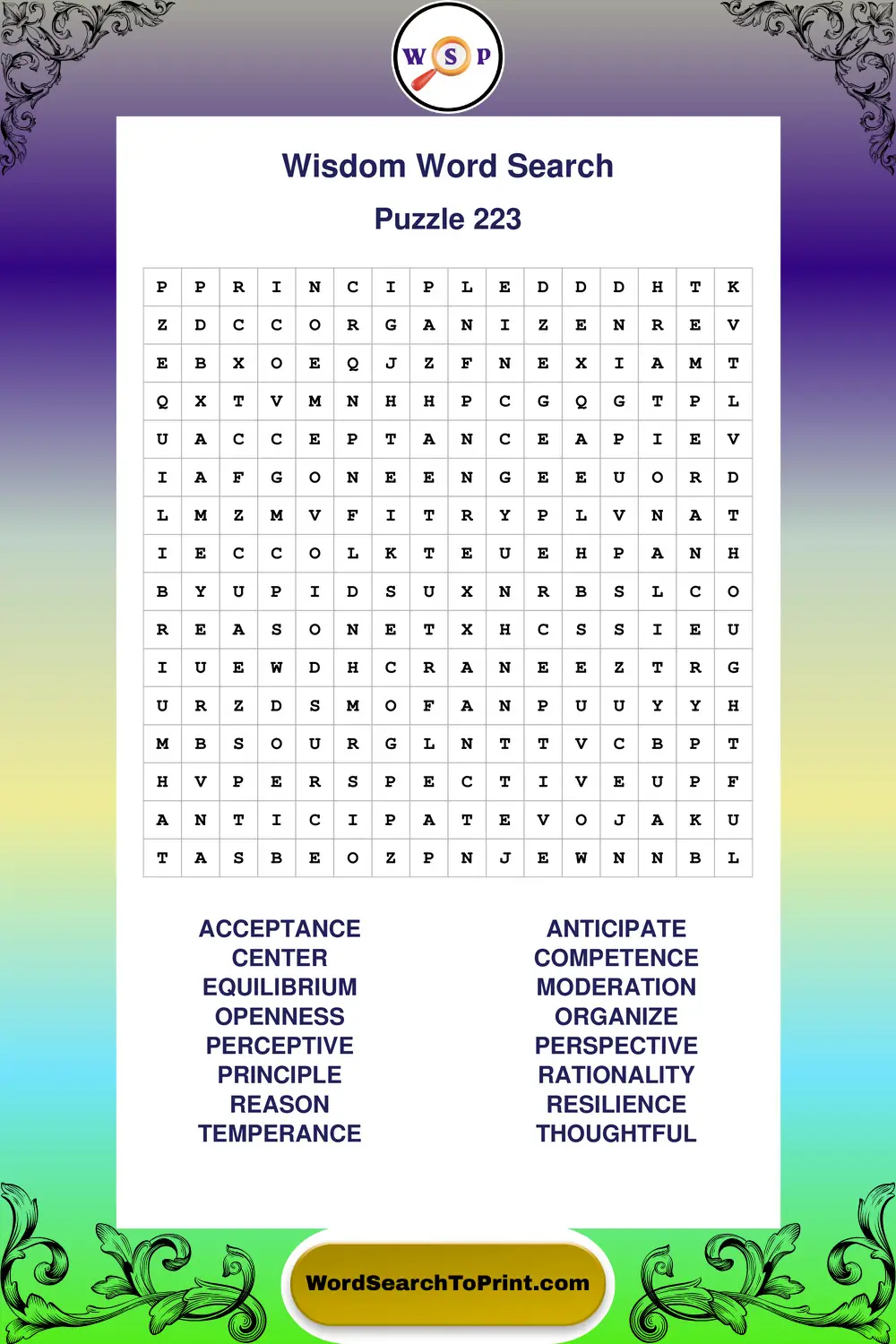 Wisdom Word Search Puzzle 223