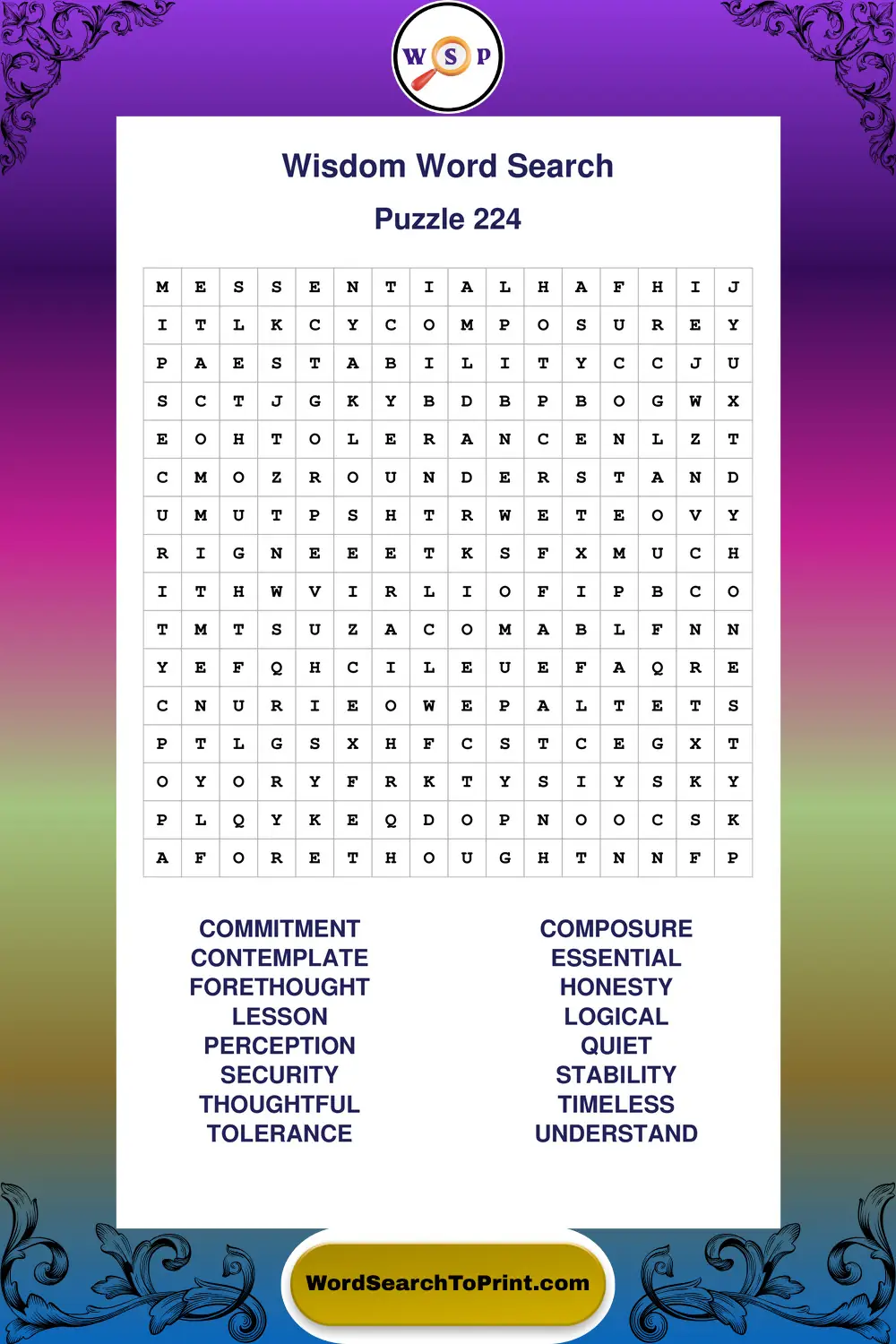 Wisdom Word Search Puzzle 224