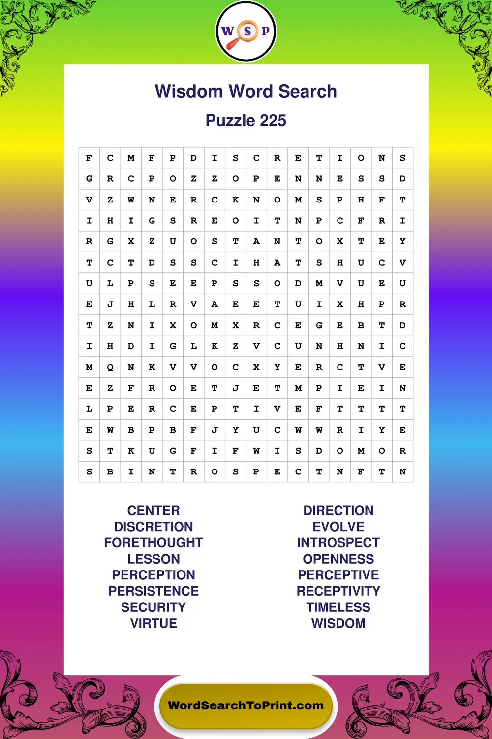 Wisdom Word Search Puzzle 225
