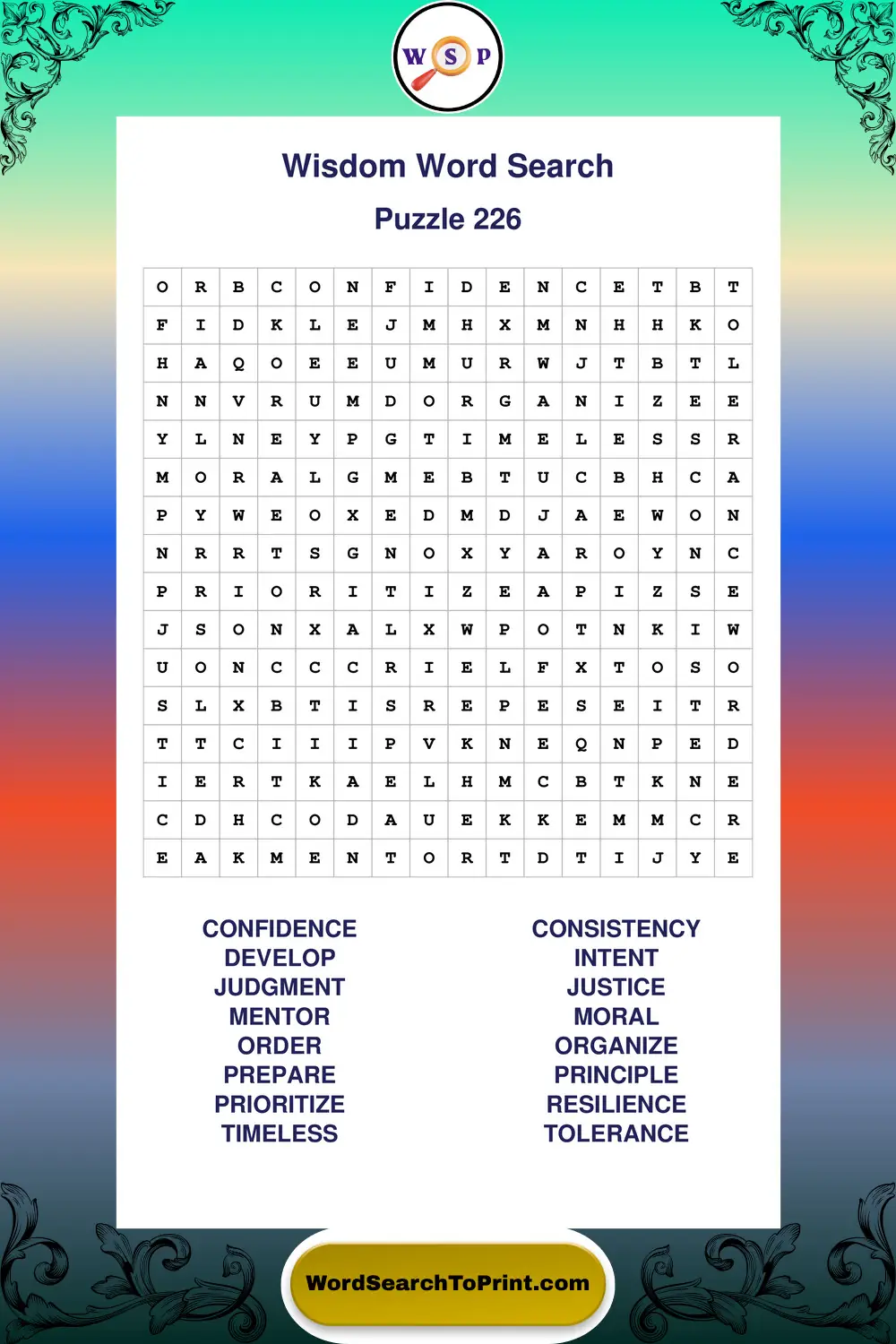 Wisdom Word Search Puzzle 226